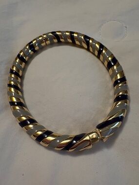 Gold-Tone Black and Gray Twist Bangle Bracelet - Women Jewelry